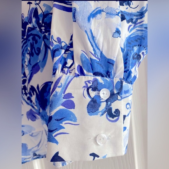 Zara Blue Floral Paisley Poplin Button Front Shirt | Long  Sleeves | Small | New - Picture 8 of 14